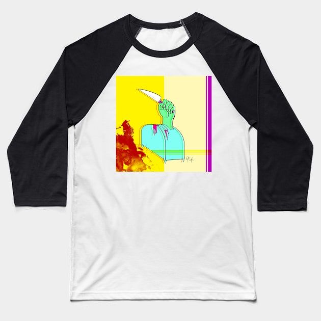 Hand with Knife in Toaster Baseball T-Shirt by Chicken008